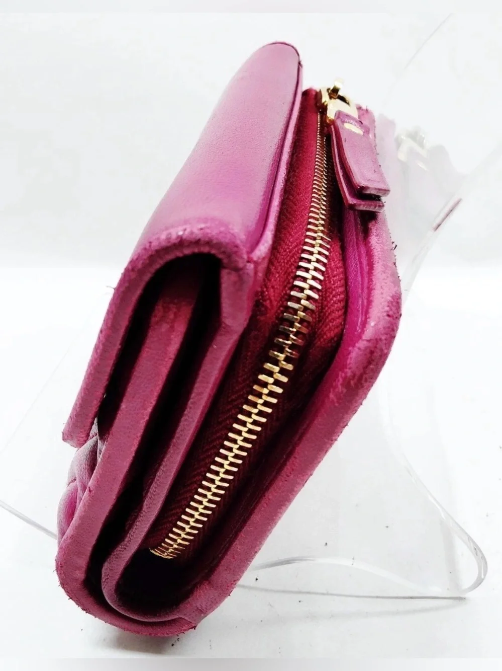 Miu Miu Matelasse Nappa Lambskin Leather Fuchsia Purple Trifold Wallet